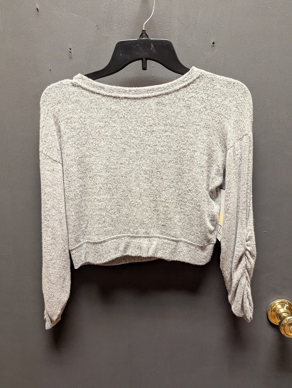 Zella activewear marled gray girls Small (7/8) cozy soft crop top ruched sleeve